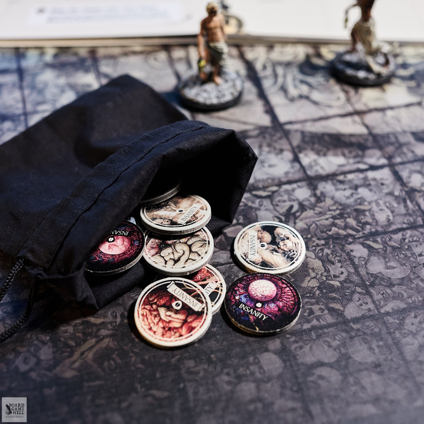 Board Game Hell’s Instanity Tokens™ are easy to use with a small cloth bag.