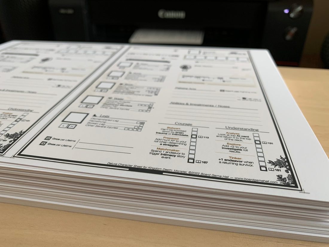 The character sheets and settlement books are printing out nicely, and already a nice bunch is waiting for cutting, laminating & binding processes.
