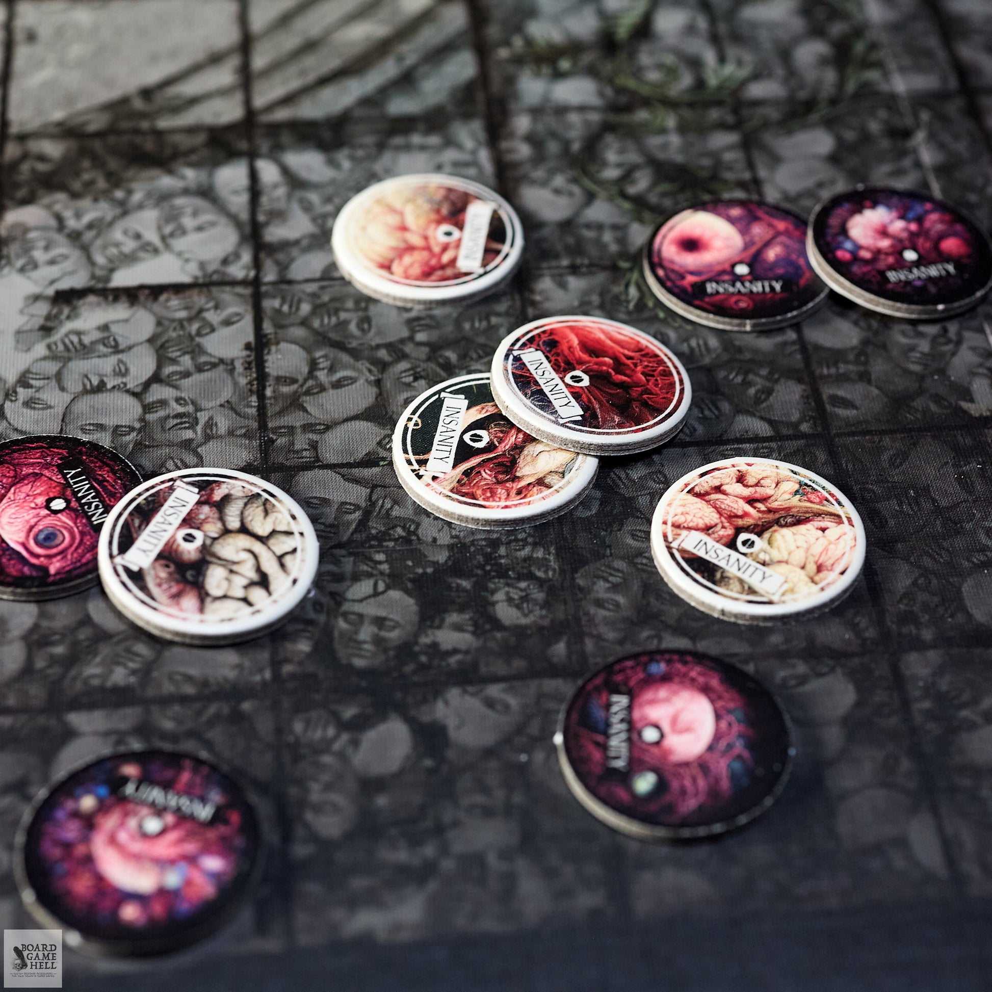 Board Game Hell’s Insanity Tokens™, the brain tokens, back and front sides.