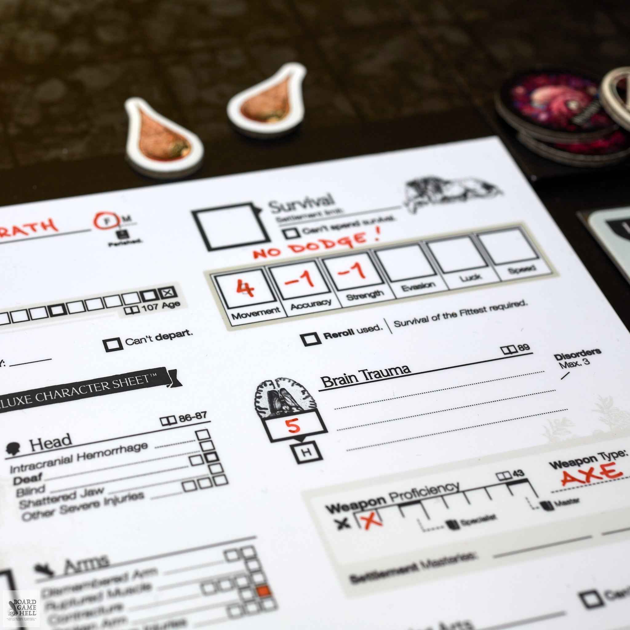 Hobos Writing Hobo’s Deluxe Character Sheets™ for Kingdom Death – Board Game Hell