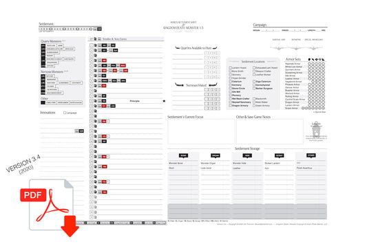 Hobo's Settlement Sheet™ PDF for Kingdom Death: Monster (Incl. Expansions of Death Vol1)